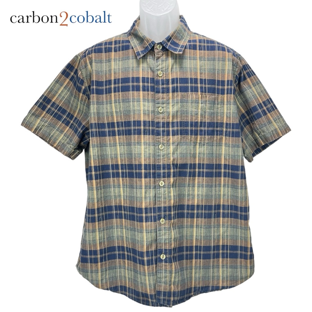 Carbon 2 Cobalt | Men’s Large | Brown Plaid Short‎ Sleeve Button Up Shirt